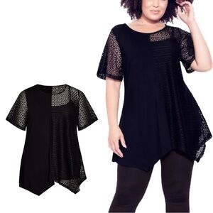 Zim & Zoe 18W-28W Black Riley Spliced Lace Tunic JJ01.5